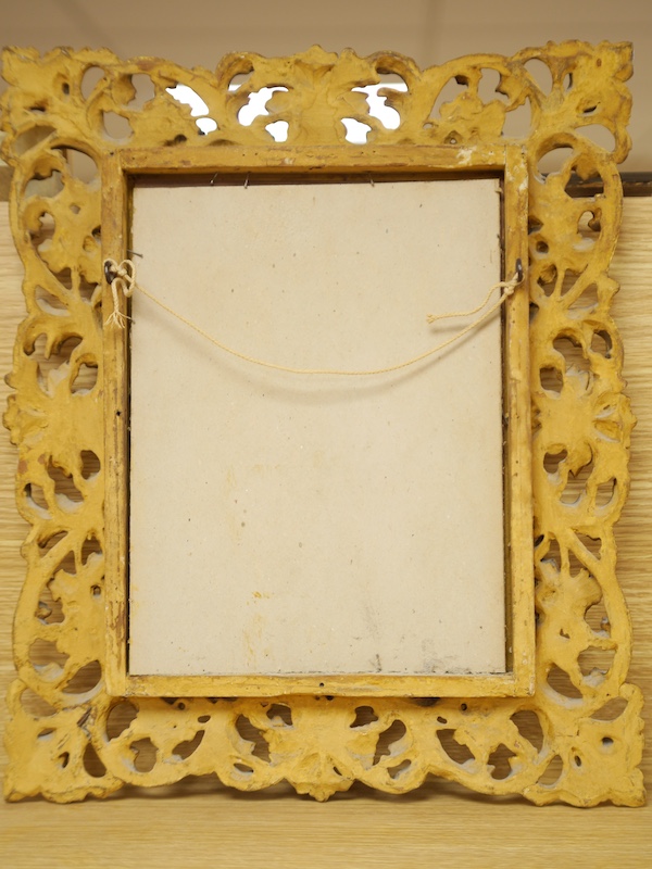 19th century Florentine gilt frame housing an oval watercolour of an elderly gentleman, overall frame size 42 x 35cm. Condition - lower right corner of frame repaired